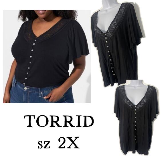 Torrid minimalist basic Black Lace Top 2X - Picture 1 of 7
